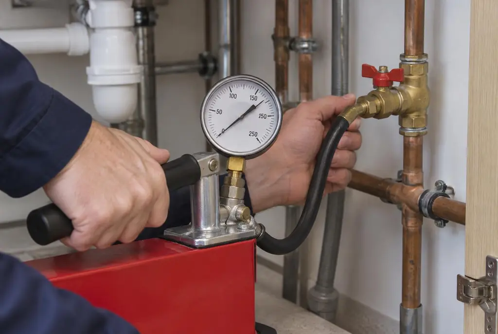 Lekdetectie Bunnik – druktest op een waterleiding met een manometer